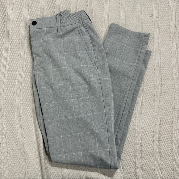 Zara size small gray/white windowpane pants, side slash pockets, elastic waist - Picture 5 of 8